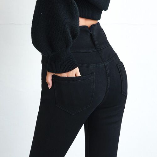 New High Waist Velvet Thick Jeans Female Winter Skinny Stret