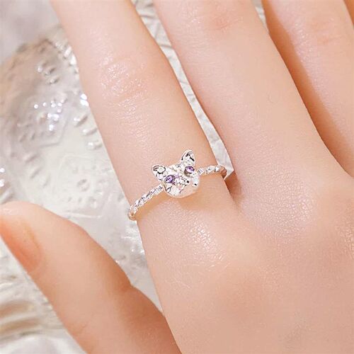 J681 Exquisite Cute Realistic Kitten Diamond Animal Ring Rin
