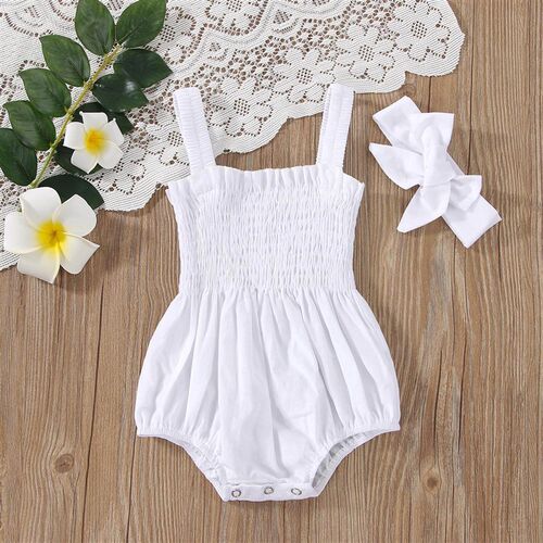 Infant Baby Girls Summer Elastic Jumpsuit Outfit Solid Color