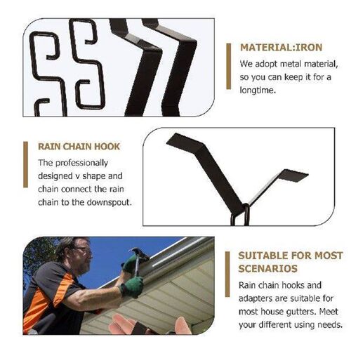 2 Set Kit Gutter Rain Chain Hook Hangers Hanging Hooks for