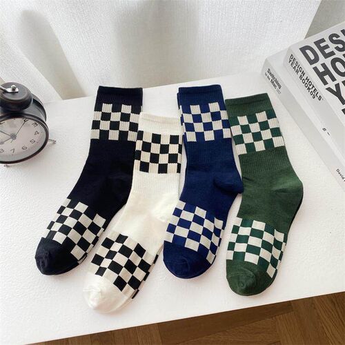 Fashion checkerboard womens mid tube socks, internet famou