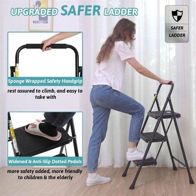 Step Ladder 3 Step Folding with Handgrip, 500Lbs Steel Step