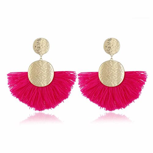 Exaggerated fashion big circle fan-shaped wool tassel earrin