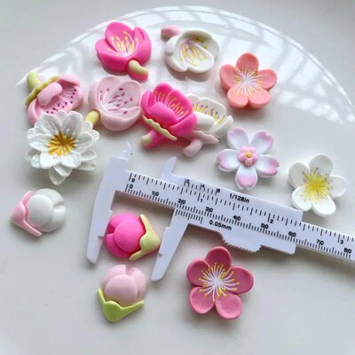 20pcs  mixed style white petals/pink floral resin flat botto