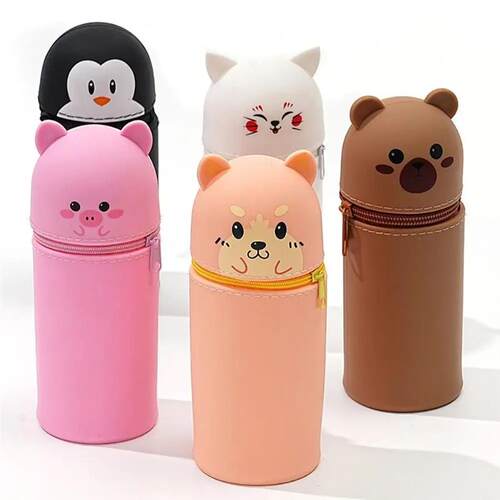 Cute Foldable Pencil Case Silicone Animal Shape Pen Containe