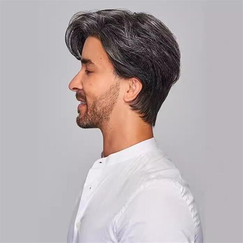 Mens Wig Black And White Bangs Partial Fluffy Wig Factory D