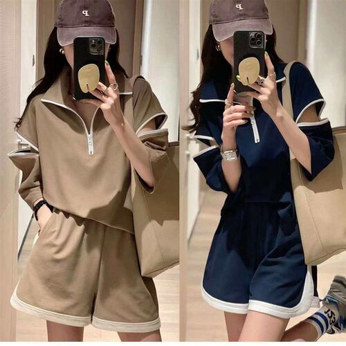 European summer casual suit women fashion half zipper short