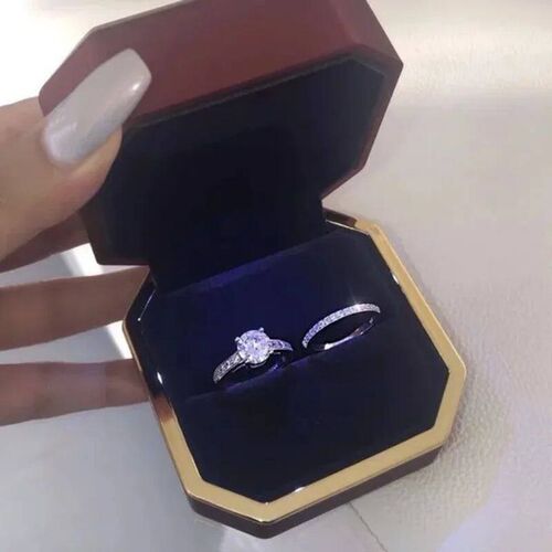 Luxury Womens Fashion Wedding Rings Set Fashion Silver Colo