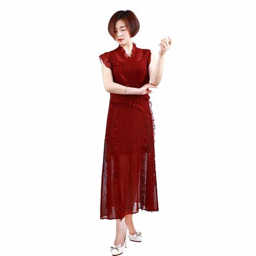 Spring and summer new dress solid color lace black long dres