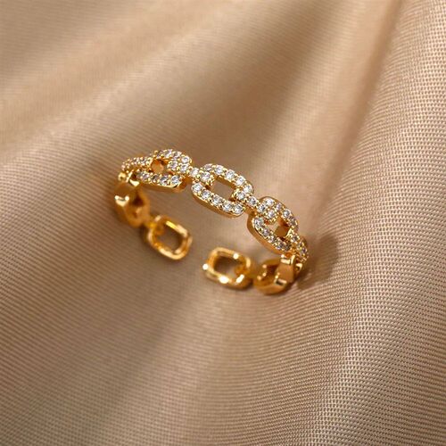 Classic Twist Chain Open Rings For Women Zircon Stainless St