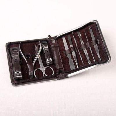 clipper pedicure manicure set kit case brown 9 in 1 nail car