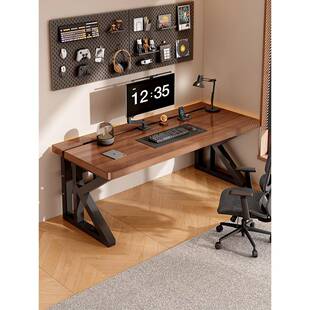 实木电脑桌卧室家用台式办公桌学生学习桌书桌二分段双人电竞桌子