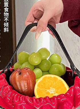 轻奢手提水盘果客厅茶家创意F987M56J果盘几高颜值糖果盘水果篮20