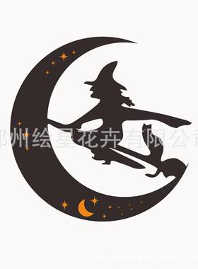 跨境爆款Flying Witch over the moon with cat挂牌 万圣节挂饰