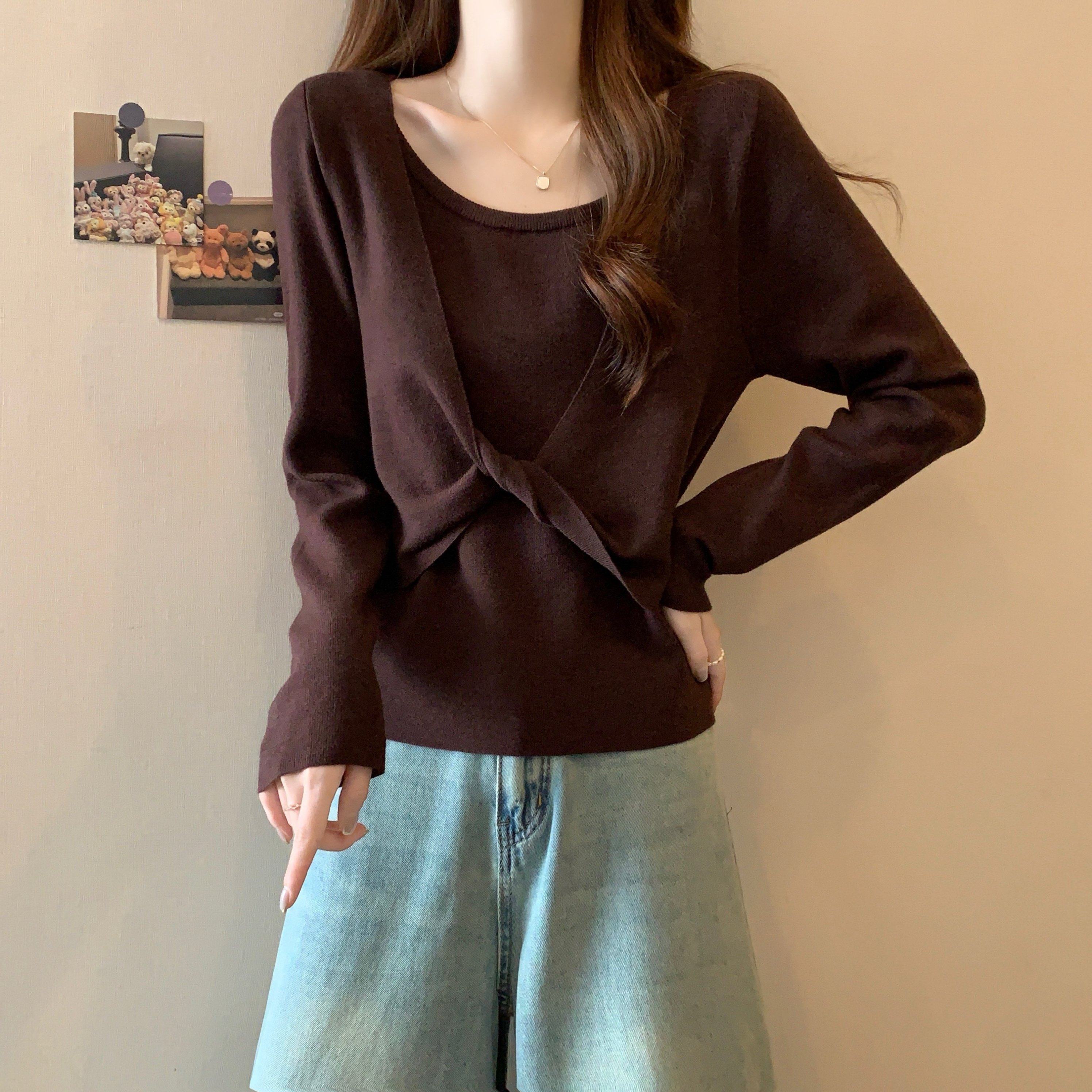 实拍大码假两件针织衫长袖T恤女春秋胖mm百搭打底衫内搭扭结毛衣,女装/女士精品,大码内搭,淘宝优惠券,粉丝福利购,淘宝优惠卷