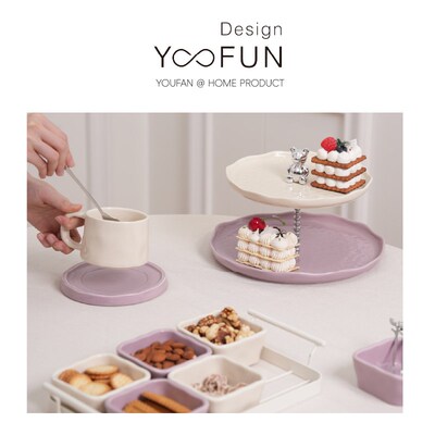 YOOFUN陶瓷水果盘家用分格零食盘干果小吃碟下午茶甜品碟点心碟
