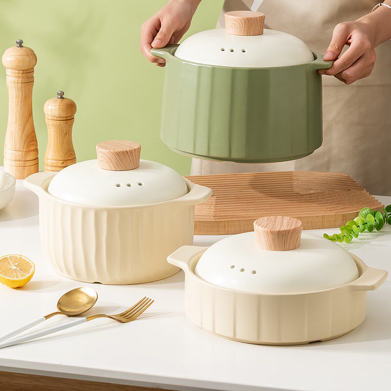 奶油风砂锅耐高温干烧不裂家用新款陶瓷汤锅燃气用大容量煲汤炖锅