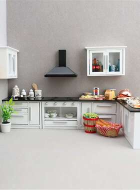 1:12娃娃屋dollhouse木质迷你家具迷你厨房场景白色厨房7件套