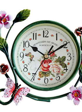 田园创意静音铁艺小台钟卧室客厅钟表摆件座钟时钟欧式小钟