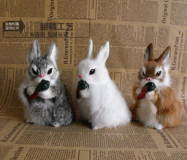 仿真小蹲兔玉兔 白兔家居创意摆件兔皮毛工艺品森林系萝卜兔