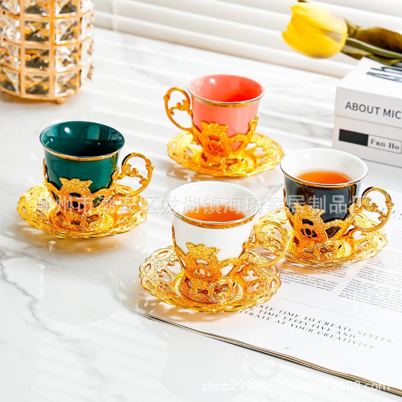 陶瓷咖啡杯碟套装镀金色马克杯家用杯子北欧简约牛奶杯下午茶咖啡