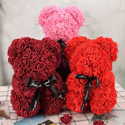 Nice Valentines Day Gift 25cm Red Rose Bear Rose Flower Arti