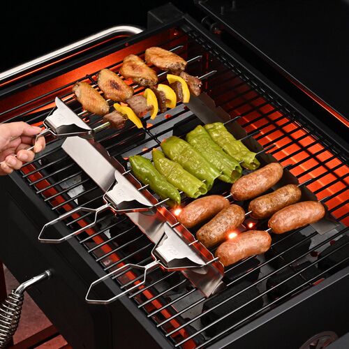 Three-prong Barbecue Fork Stainless Steel Barbecue Bamboo Sk