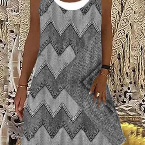 Womens A-Line Dress Sleeveless Irregular Print Skirt