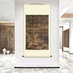 徐熙 雪竹图 名家真迹竖轴装裱高清微喷复制客厅玄关装饰画稿临摹