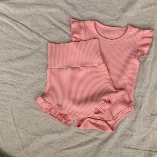2022 Baby Girl New Clothes Set Soft Ribbed Cotton Bosyuit Sh