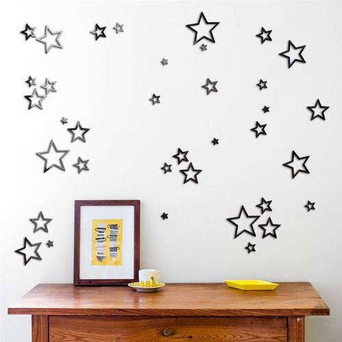 24 Pcs Hollow Star Mirror Wall Stickers for Kids Rooms Bedr