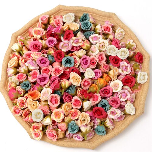 50PCs Silk Rose Artificial Flowers Head Mini Fake Flowers Fo