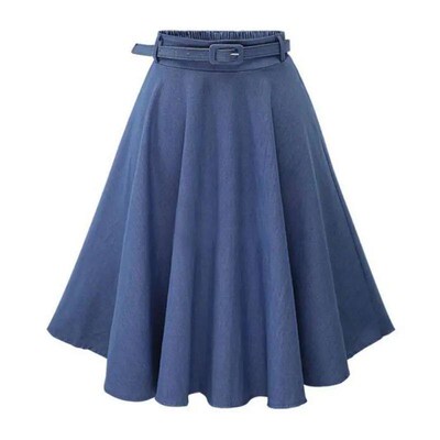 Womens Vintage High Waist A-Line Flared Midi Skirts with Be