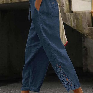 Panel Lace Casual Pants Cropped Womens Ankle Lightweight