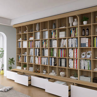 满墙书柜带卡座置物展示柜落地书橱书架去客厅化书柜一体整墙到顶