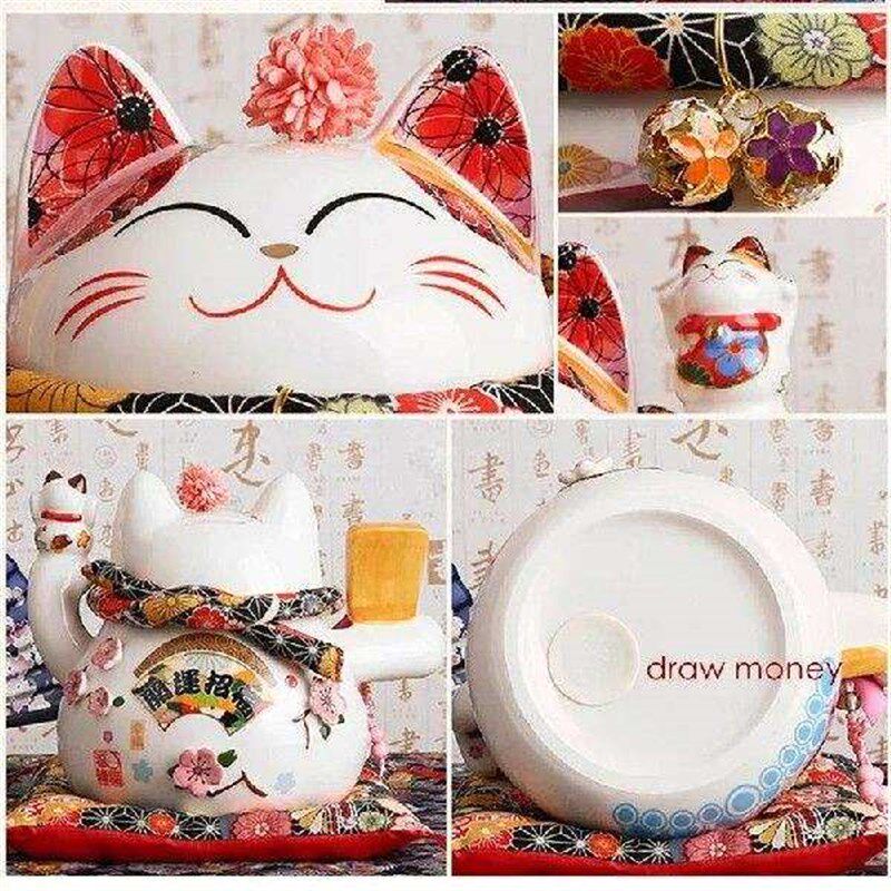 9 Inch Ceramic Fortune Lucky Cat Maneki Neko Ornament Home