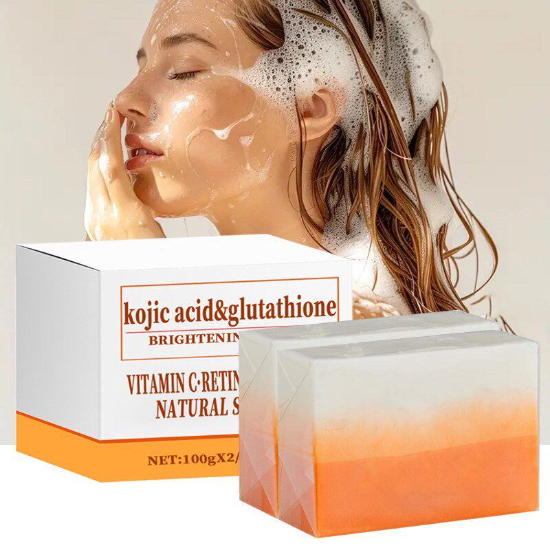 跨境外贸Kojic acid曲酸皂谷胱甘肽香皂木瓜皂清洁手工皂维C肥皂 - 实物图