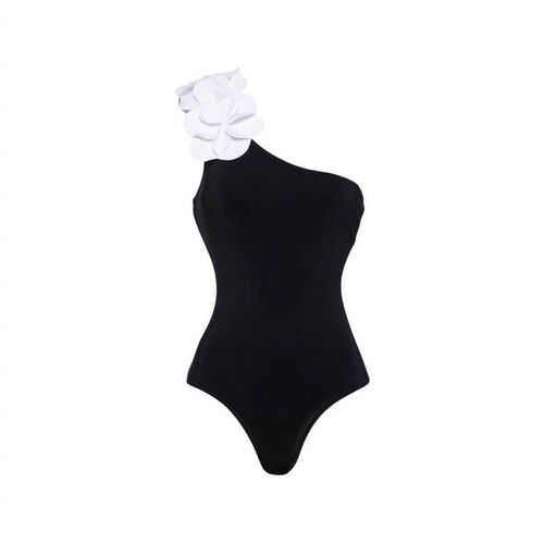 Black and white flower decoration slanted shoulder
