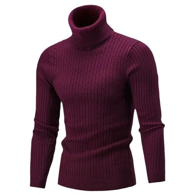 Autumn Winter Mens Turtleneck Sweater Mens Knitting Pullov