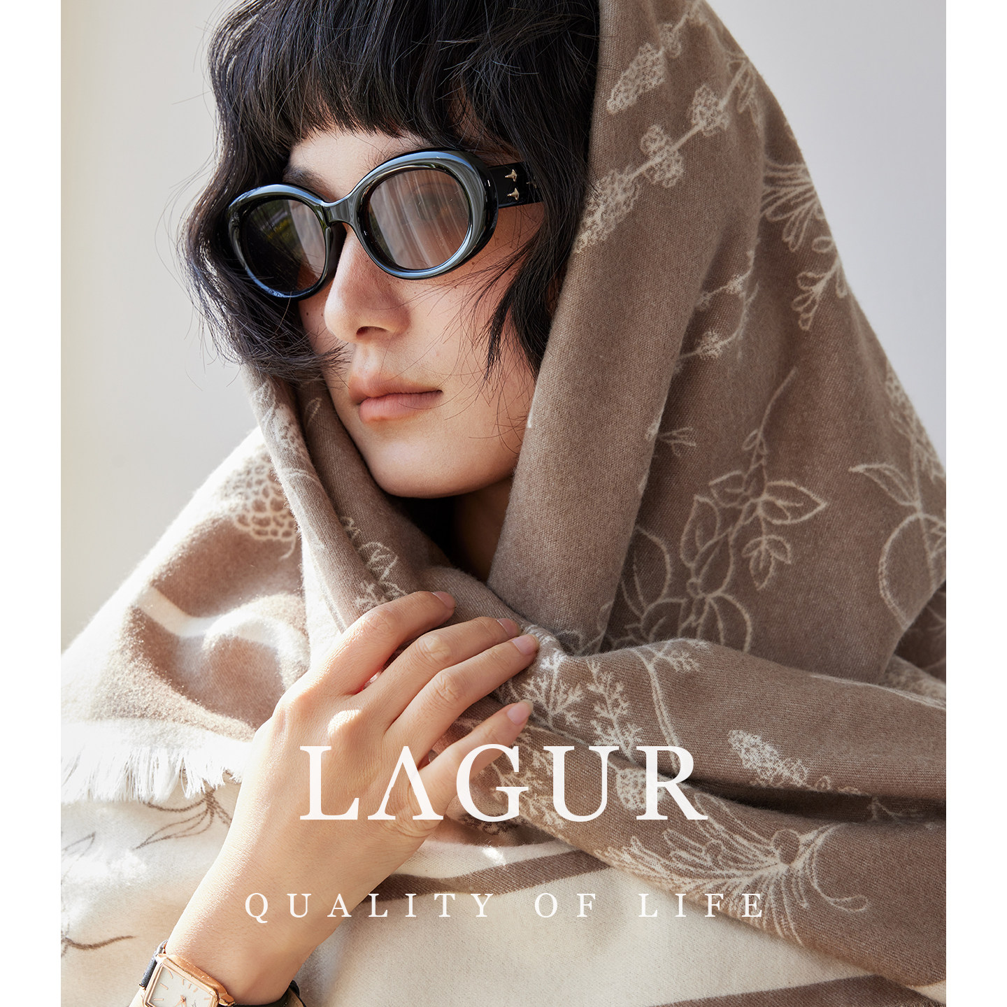 Lagur复古双面流苏秋冬围巾礼盒图片