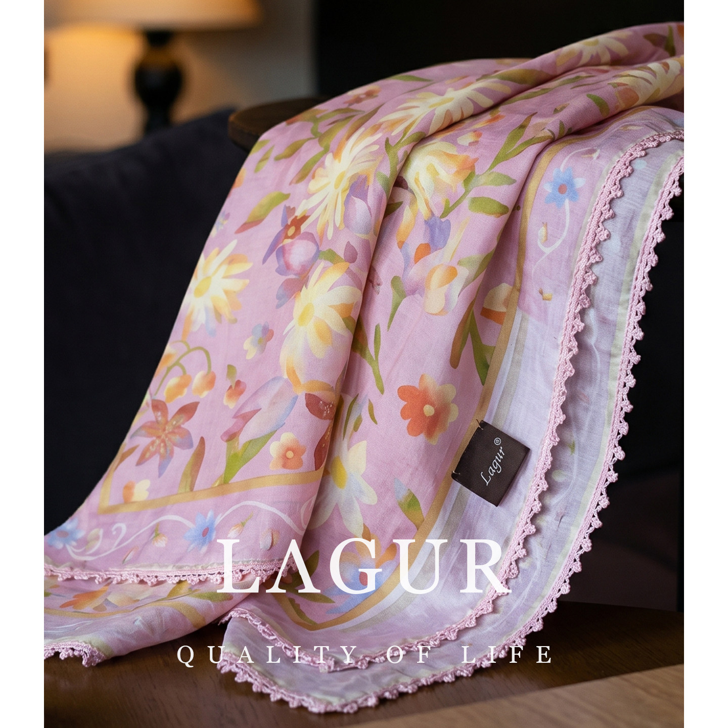 Lagur山野盛放~100%棉方巾系脖女粉色丝巾搭配衬衫高级感碎花头巾