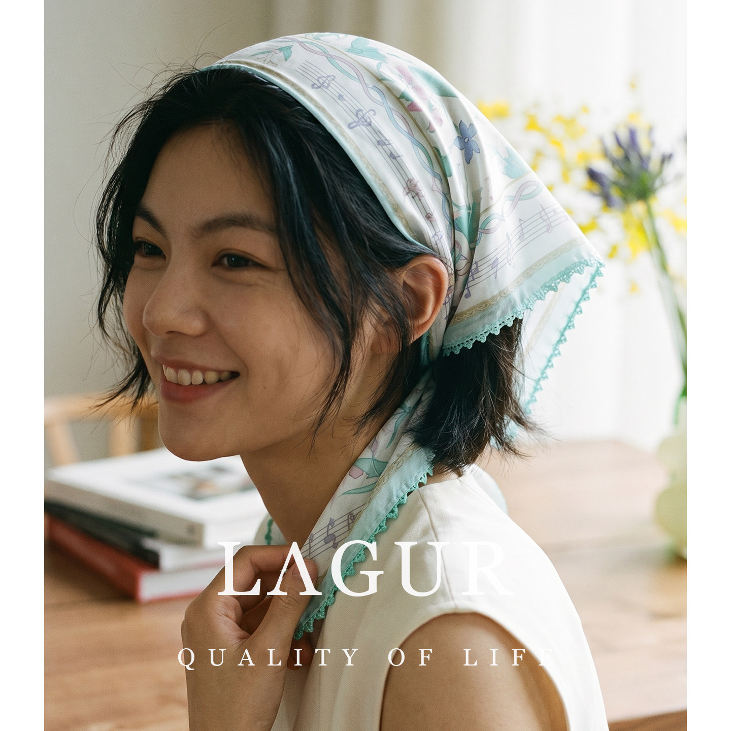 Lagur春日音乐会|80支新疆棉花卉小方巾蕾丝边领巾女绑发装饰丝巾