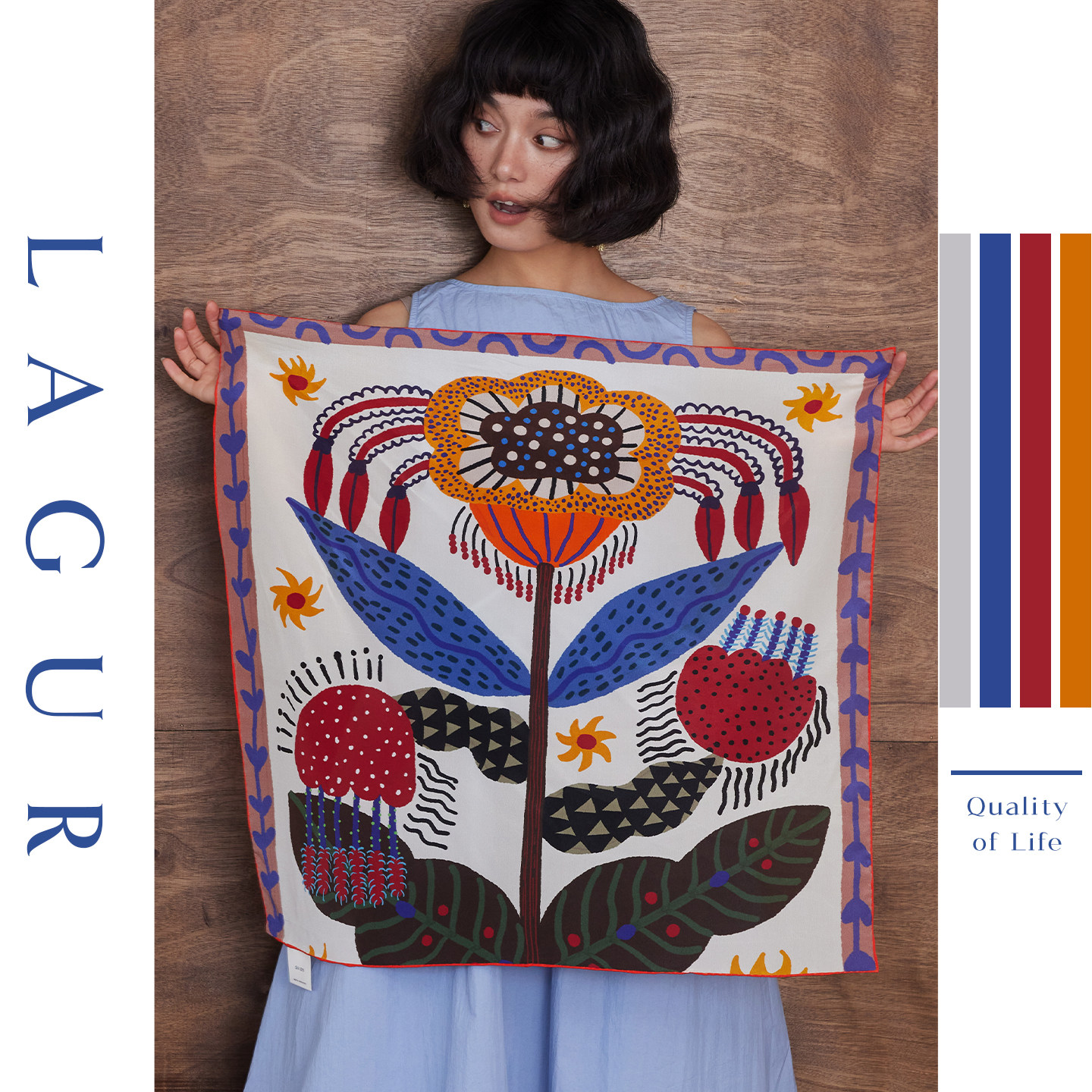 Lagur100%桑蚕丝花卉女真丝方巾图片