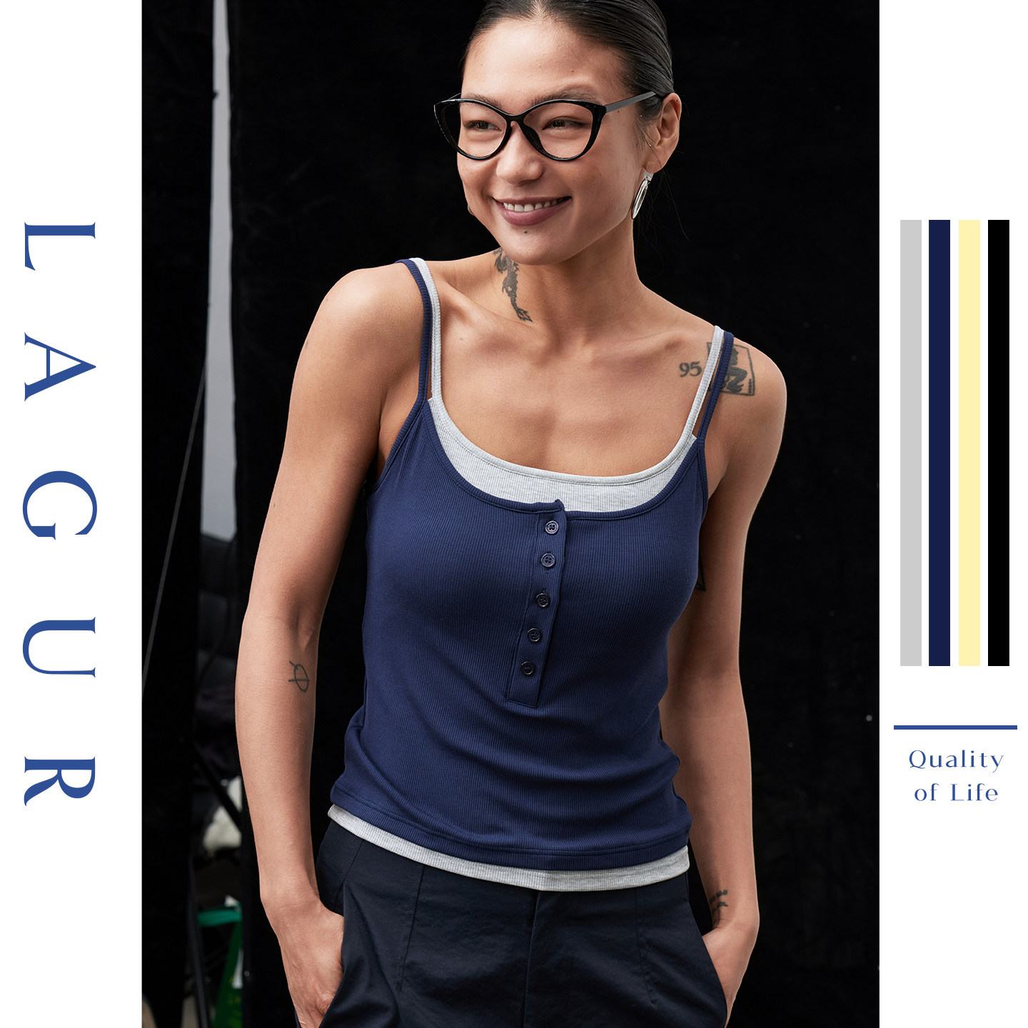 Lagur桑蚕丝吊带假两件内搭背心图片