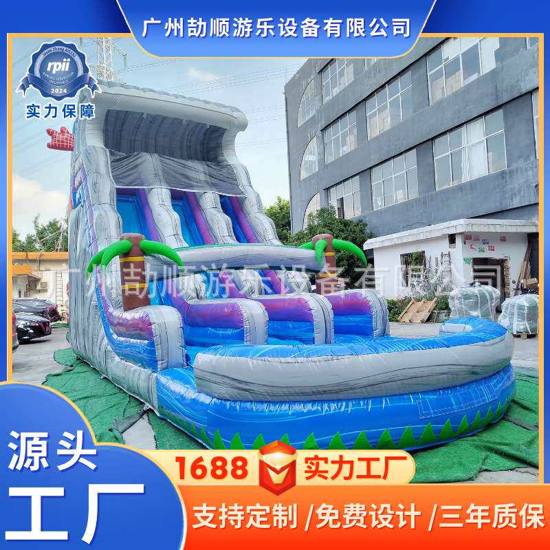高品质充气滑梯热销充气梯带泳池巨型成人充气水滑梯户外陆地道具