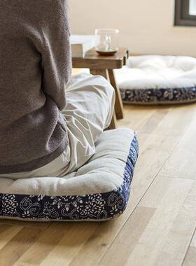 A6L蓝印花布棉F76J77HS麻拼布团薄坐垫瑜蒲打坐垫座椅垫地复古水