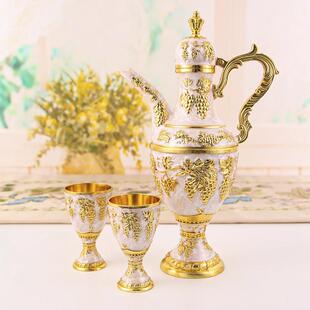 欧婚式金属品酒具套装创意复古白酒壶酒器分精美酒杯提子花酒结礼