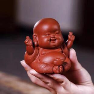 茶工厂直供笑宜兴OBB紫砂供口常开开心佛茶宠摆件具茶盘摆创意茶