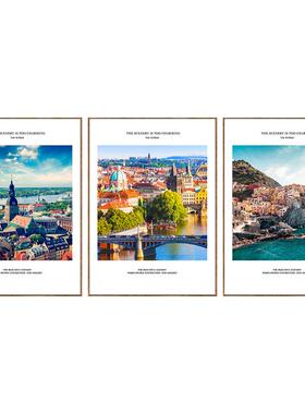 客厅装饰画美式沙FM411233发背墙挂画办公室欧式景建筑铝景合金竖