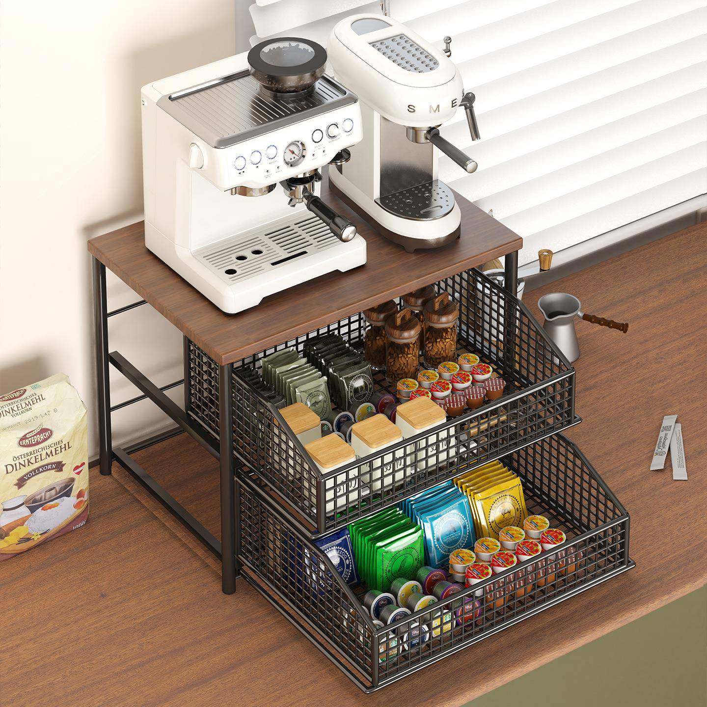 室QY0003打印机置物架桌面抽屉咖啡机收架办公纳桌上小带型双层放